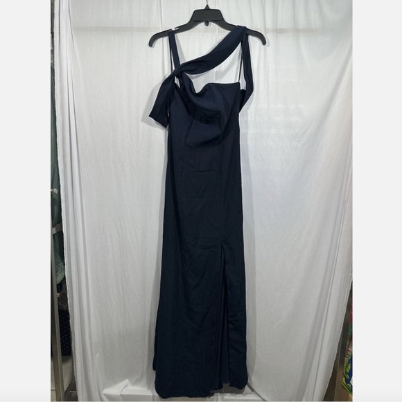 NEW $244 After Six Crepe One Shoulder Draped Trumpet Gown Midnight [ SZ 4 ] Q452 - Picture 4 of 15